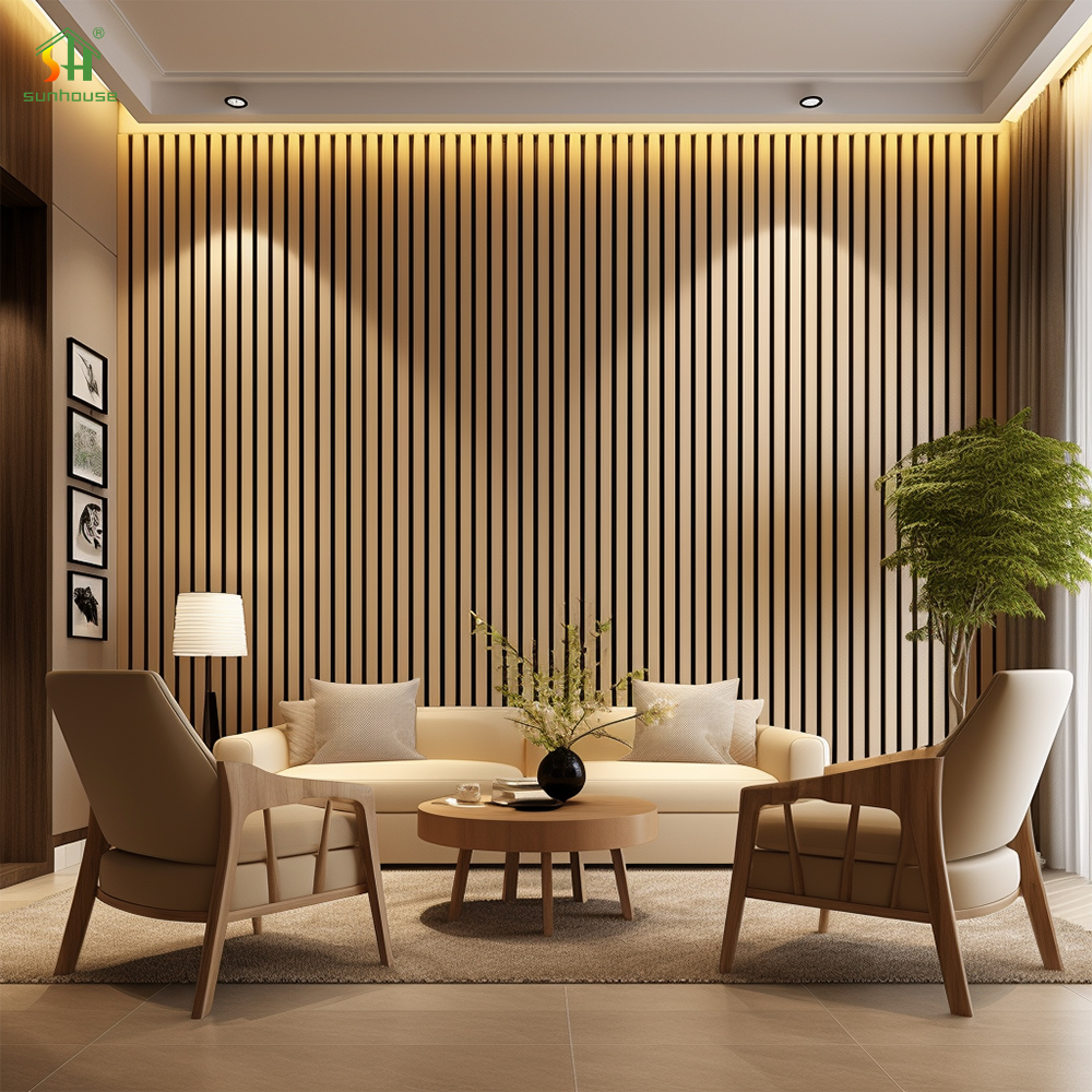 Natural ACOUSTIC WOOD PANEL WALL Modern Living Room Sound Proof Absorbing Acoustic Panels with 3D Model Design